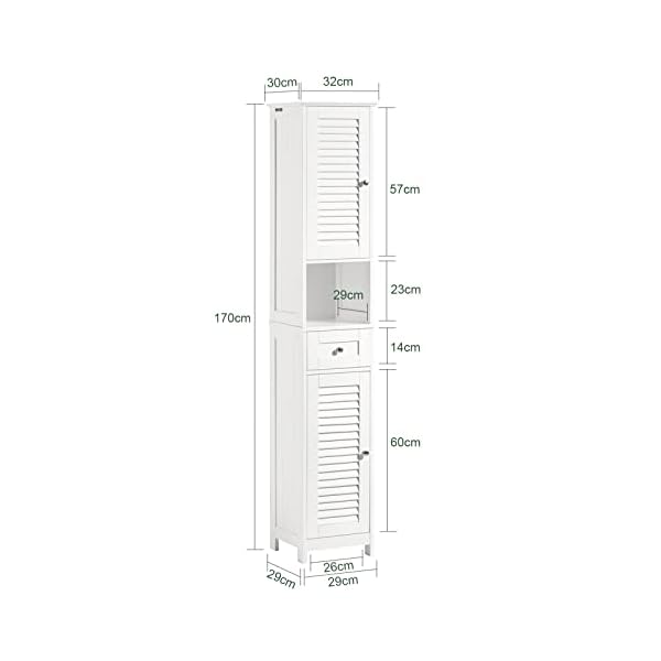Haotian tall bathroom storage cabinet skinny storing unit with drawers freestanding linen cabinet with adjustable shelves multifunctional corner cabinet white frg236 w  urban country home decor