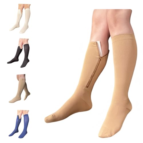 Image of 8-15 mmHg Compression Grade 0 Calf Inside Leg Zipper Closed Toe Socks (Beige, 3X-Large)