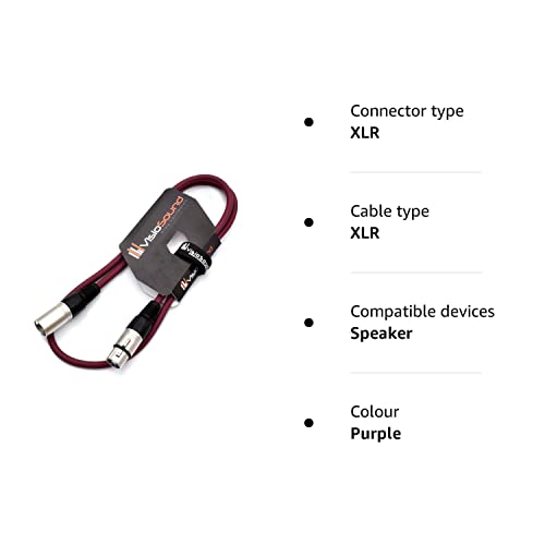 Male to Female XLR Mic Lead/Balanced Microphone/Mic Patch Cable / 7 Colours (1m, Purple) - Image 3