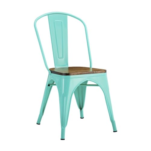 ORION91oficial® - Silla Acero ORIONIS Verde y Asiento Madera Apilable (85x43x45 cm) Estilo Industrial, Pack x2