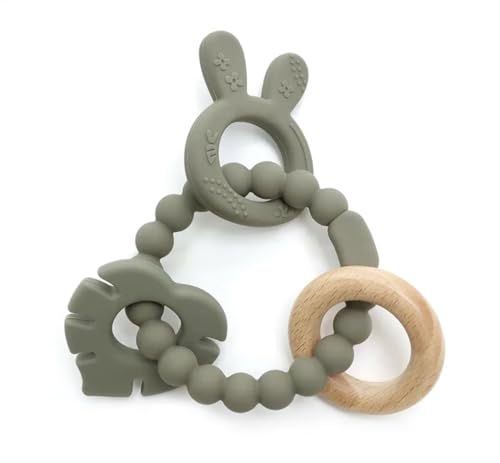 Image of | Bohemian Teether | Baby Teether | Sensory Exploration and Teething Relief | 100% Food-Grade Silicone Teether Toy | BPA Free | Chewbeads | Silicone with Beechwood Ring | (Sage)