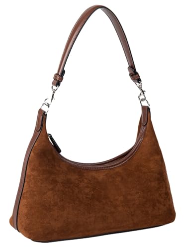Suede Tote Bag for Women 2025 Trendy Faux Suede Shoulder Bag Work Purse Vintage Underarm Handbag Slouchy Hobo Purses