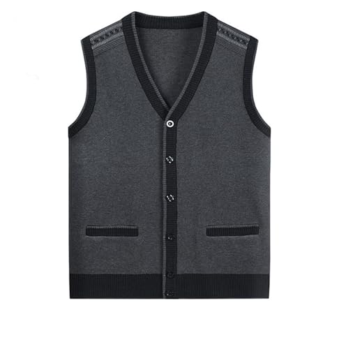 Men's Sweater Solid Knitted Vest, V-Neck Button Sleeveless Thermal Cardigans Vest with Pockets2