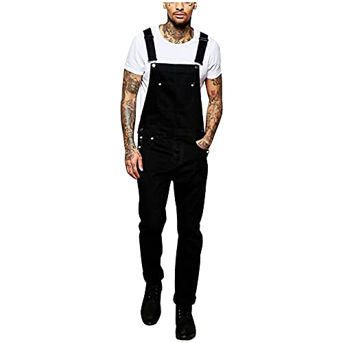 Generisch Salopette en jean pour homme, longue, élastique, en denim, pantalon de travail en jean,...