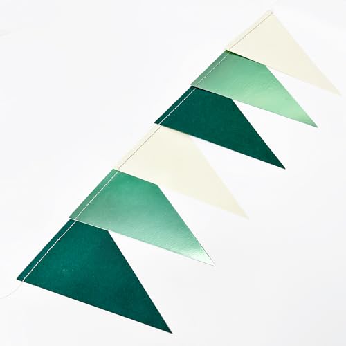 Image of Sage Green Decorations Hanging Paper Pennant Banner Flag Green Beige Triangle Bunting Garland for Birthday Baby Shower Wedding Engagement Neutral Safari Wild One Woodland Jungle Theme Party Supplies
