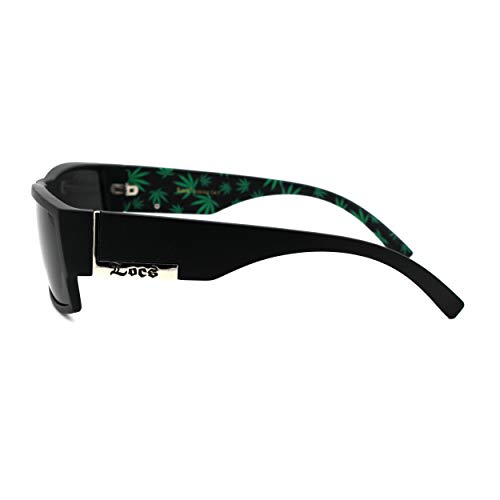 Locs Marijuana Pot Leaf Print Rectangular Mad Dog Sunglasses Matte Black Green3