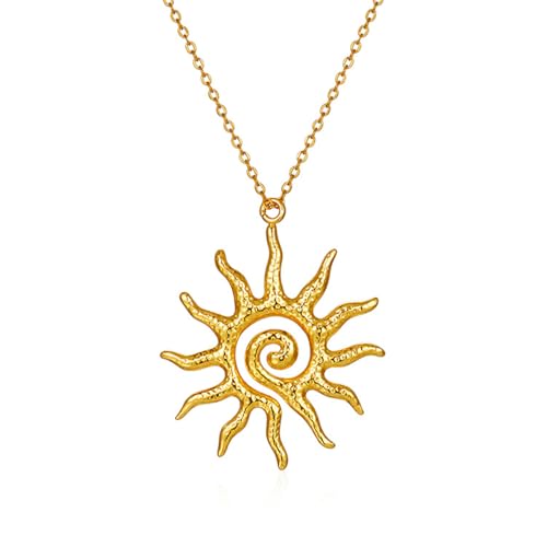 PINK TOWN Sun Necklace for Women Vintage Bohemian Spiral Sun Pendant Necklace Unique Gold Statement Sun Necklace Boho Style Jewelry