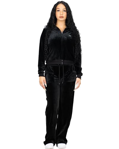 FB County Velour Tracksuit for Women, Black, Extra Small - Soft & Cozy Cotton-Poly, 2-Piece Long Sleeve Velvet Tracksuit Matching Set