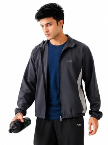Image of FITINC Men's Sports Jacket | Regular Fit | Full Zip | Zipper Pockets | Jacket for Gym, Running, Cycling & Travel