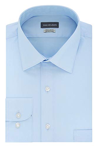 Van Heusen Men's Herringbone Regular Fit Solid Spread Collar Dress Shirt, Blue Cloud, 16