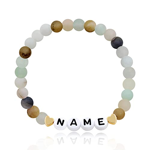 Handmade Amazonite Bracelet Personalized Name Strand Bracelet for Women, Custom Name Letters Numbers Bracelets for Best Friends Mother Birthday Gift