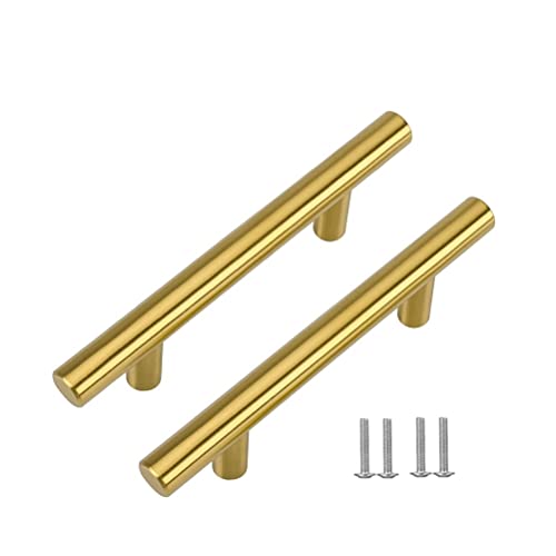 SYDARSYN 6 Pack Kitchen Cupboard Handles 96mm - Stainless Steel Cabinet Handles Gold Wardrobe Drawer Furniture Door T Bar Pull Handles