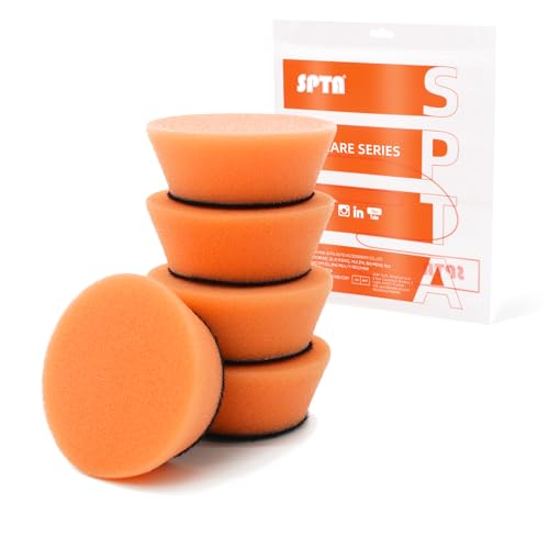 Image of SPTA PRO Orange Heavy-Cut Mini Polishing Foam Pad, 5Pcs 2inch /50mm Sponge Polishing Buffing Pads, Car Foam Detail Polishing Pad Kit for Car Detail Polishing, Small Area Polishing -FF201-5