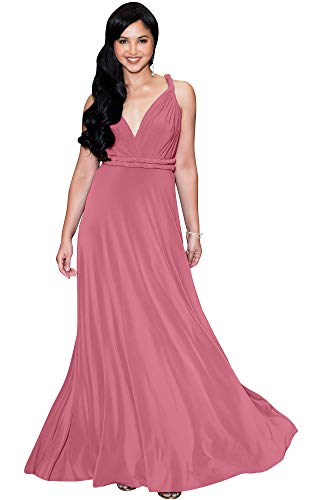 KOH KOH Petite Womens Long Bridesmaid Multi-Way Wedding Convertible Wrap Infinity Cocktail Sexy Summer Party Formal Prom Transformer Gown Gowns Maxi Dress Dresses, Rose Pink XS 2-4