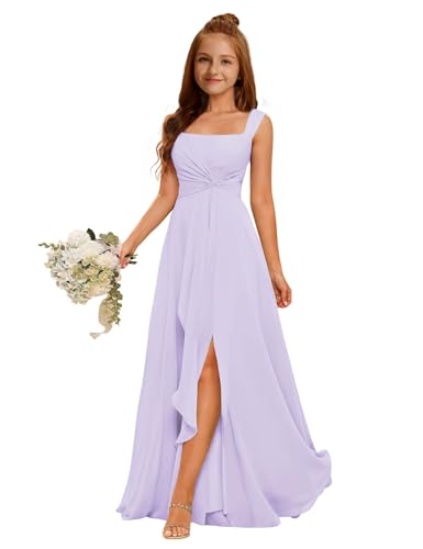 Junior Bridesmaid Dresses Chiffon Flower Girl Dress Side Silt Prom Dresses for Teen Girls Formal Dress A Line