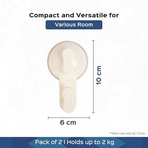 Image of HomeStrap 2-in-1 Suction & Adhesive Hooks | Strong Wall Hanging Hooks Without Drilling | Double Support Stick-On Hooks with No Screw Installation & No Wall Marks for Bathroom, Kitchen & Utility Areas