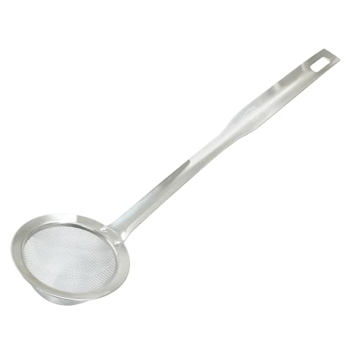 Unlorspy Stainless Steel Fat Skimmer Spoon 13 inch Ladle Cooking Strainer Spoon Fine Mesh Stainless Steel Colander with Handle for Kitchen Cooking (DIA 3.35