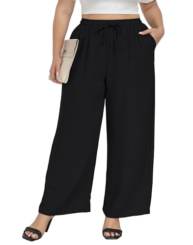Cheapestbuy Plus Size Summer Wide Leg Pants for Women Loose Palazzo Pants Long Flowy Casual Pants with Pockets