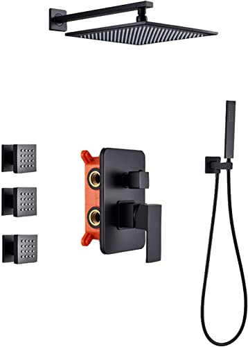 Ensemble de douche à eau chaude et froide encastrable noir mat style épuré - 2