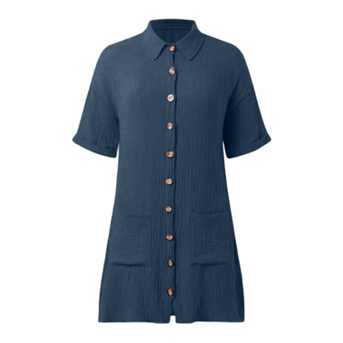 Robe chemise mi-longue à boutons et manches courtes style décontracté