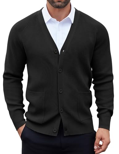 COOFANDY Men's Cardigan Sweaters with Button Lightweight Casual V Neck Long Sleeve Pockets Knitted Sweater