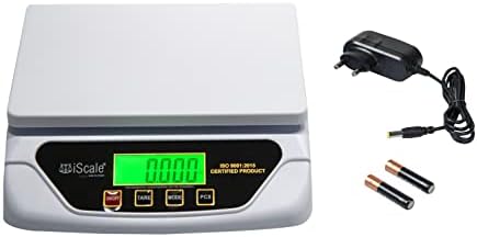 iScale i-500 | 30Kg x 1g | 1 Year Warranty Support | Kitchen and Multipurpose Scale with Direct Power Adapter | Small size 22 x 17cm | ideal for 5-10kg (Not for commercial use)