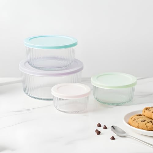 Image of Femora Borosilicate Glass Round Food Storage Containers with Airtight Lids Set of 4 (230ml, 460ml, 950ml, 1650ml) | Multicolour | Microwave, Oven & Dishwasher Safe | Leakproof Meal Prep Containers