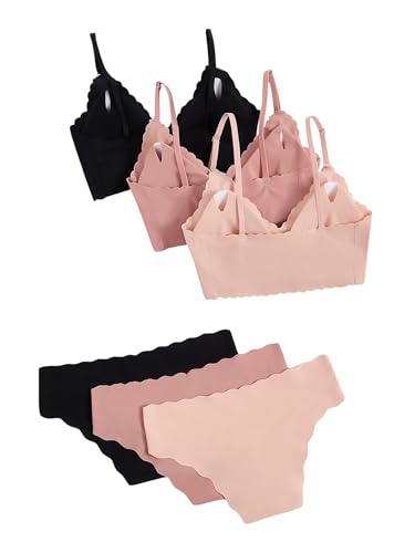 Verdusa Women's 6 Piece Seamless No Show Everyday Bra and Panty Set Scalloped Lingerie Sets2