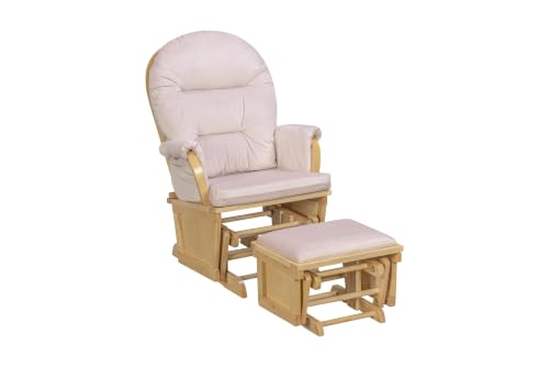 Image of Suite Bebe Madison Nursery Rocking Chair with Ottoman, Wooden Glider for Baby Nursing, Smooth Gliding Rocker, Natural Wood and Pink Fabric
