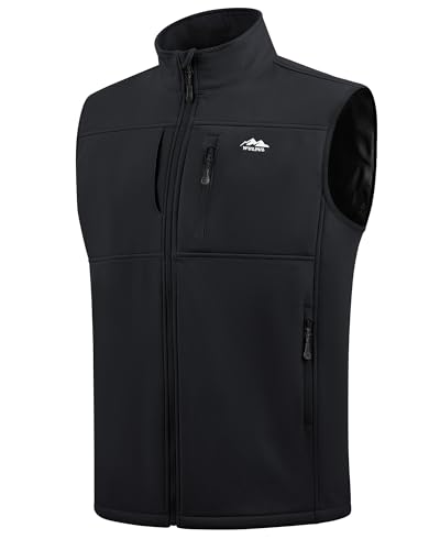 WULFUL Men's Windproof Lightweight Golf Vest Outerwear with Pockets Softshell Sleeveless Jacket for Running Hiking Sports