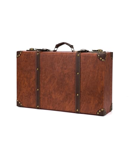 feilario Vintage Leather Storage Trunk Small Portable DecorativeLuggage Suitcase Movie Prop Luggage-2 Size Option, Brown (Brown, L)