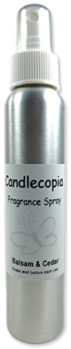 Candlecopia Balsam & Cedar Strongly Scented Premium Fragrance Spray, Atomizing Sprayer Pump, Brushed Aluminum Bottle