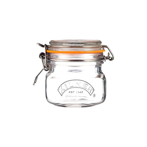 Kilner Square Clip Top Jar 250ml (0.25L) Airtight Glass Jar for Storing Herbs Spices Dried Fruits Nuts and Seeds