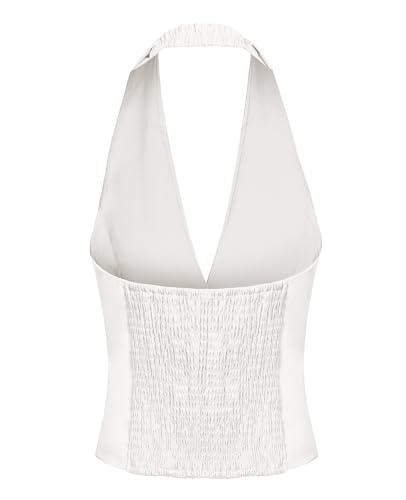 MINTLIMIT Womens Halter Neck Vest Notch Lapel Button Front Waistcoat Vintage Dressy Crop Tuxedo Suit Vests with Pockets3