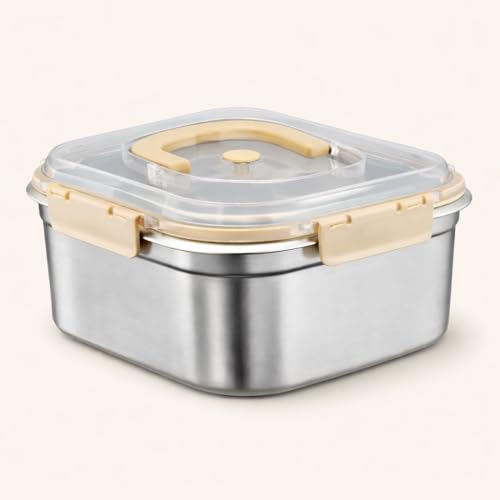 Image of Stainless Steel Food Storage Container 2600ml Leakproof Lunch Box | with Handle & Vent Valve | Airtight 304 Steel Food Keeper for Fridge Freezer Meal Prep