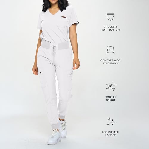 Image of Monarch Uniforms Slim Fit Stretchy Scrubs Women's Jogger Scrub Set Slim Jogger Scrubs with Tuck-In Top for Women