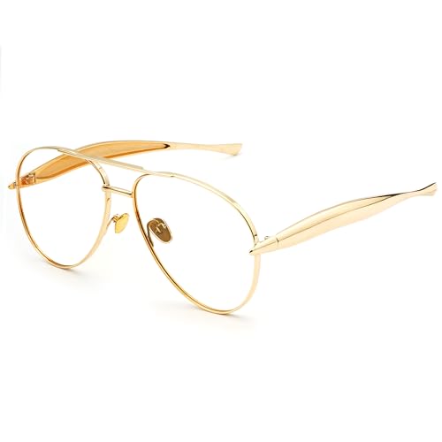 Oversized Aviator Sunglasses for Women Men 70s Trendy Sardine Big Sun Glasses Gold Metal Frame Shades