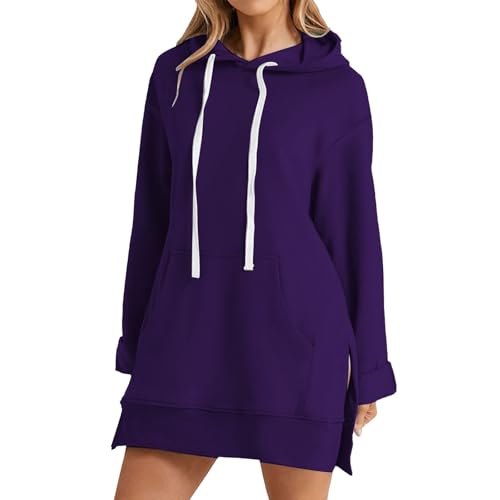 Hoodie Damen Oversize Pullover teilte Seite Sweatshirt mit Kapuze und Taschen Einfarbig Basic Hoodie Casual Langarm Kaputzenpulli Langrmshirt Große Größen Damen weatshirt, morado, 4XL