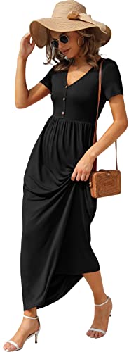 GRECERELLE Womens Long Maxi Dresses 2025 Short Sleeve V Neck Casual Summer Button Dress with Pockets4
