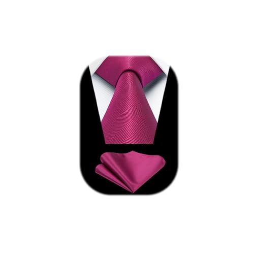 HISDERN Corbatas de Hombre Rosa Clásico Corbata y Pañuelo de Bolsillo Color Sólido Boda Formales Business Modernas Fiesta Oficina