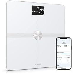 Báscula Móvil Withings Body+ Bascula de baño inteligente grasa corporal y muscular, sincronización con la aplicación móvil Bluetooth o Wi-Fi, bioimpedancia scale, Blanco