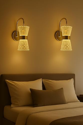 Image of FILLISKA Luxurious Acrylic Crystal Wall Lamp with Adjustable Colour Changing Function, Elegant Finish (Acrylic FrenchGold-C32)(1 Year Warranty)