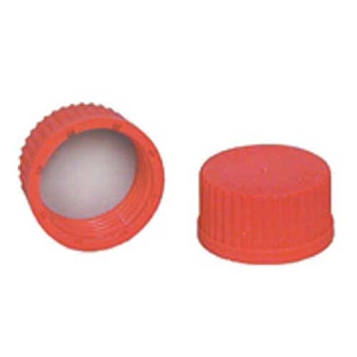5637-90032 High Temperature PBT Screw Cap with PTFE Faced Silicone Liner, Red, 32mm Cap Size (Case of 10)