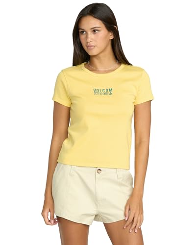 Image of Volcom Women's Have a Clue Short Sleeve Tee - Fitted T-Shirt with Striped Neck Taping