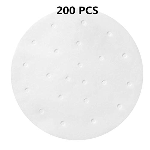 200pcs Air Fryer Liners,7 inches Bamboo Steamer Liners,Premium Perforated Parchment Steaming Papers,Non-stick Steamer