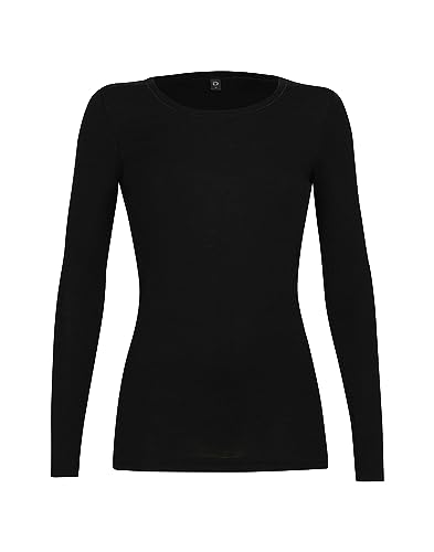 Dilling Merino Langarmshirt für Damen - Extra Feine Unterwäsche aus 100% Bio Merinowolle Schwarz 36