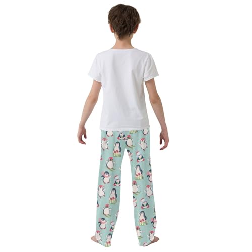 ZZXXB Xmas Penguin Skiing Boys Long Pants Soft Trousers Elastic Waist Kids Lounge Bottoms with Pockets S-XL3