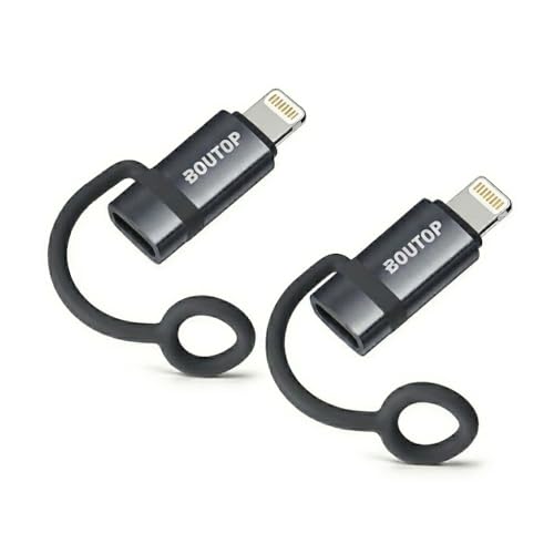 BOUTOP Apple MFi Certified 60W PD Fast Charging USB-C to Lightning Adapter with Anti-Loss Lanyard Apple Ecosystem Bridge Dedicated for Charging & Data Sync (Space Gray 2-Pack)