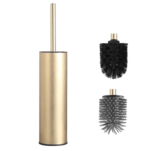 DAZI Brosse Toilettes WC métallique autoportante, Brosse WC Or brossé avec 2 Balai Toilette WC pour Le Nettoyage en Profondeur de Bain, Anti-Goutte et...