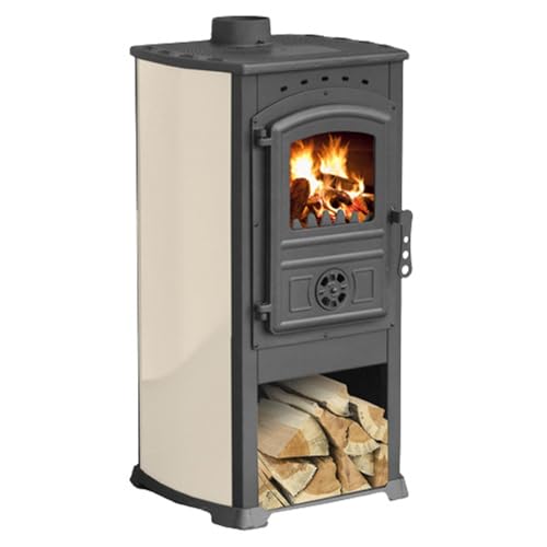 Poêle à bois EIDER BIOMASA Katia Iron avec Vitre, Puissance 9.57 kW, Rendement 75.2%, Vision Large du Feu, Contrôle Précis de la Températures, Circulation d'Air Intelligente, Design Unique